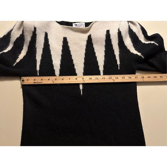 Vintage Women’s Black and White Midi Sweater Dress Shoulder Pads Size Small - Picture 7 of 10
